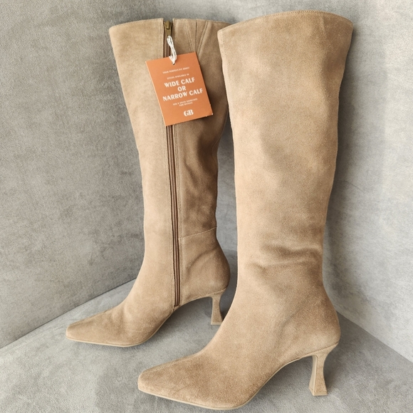 Gianni Bini heeled boots 9.5 beige suede CatWalk knee high snip toe tall new$130 - Picture 3 of 16